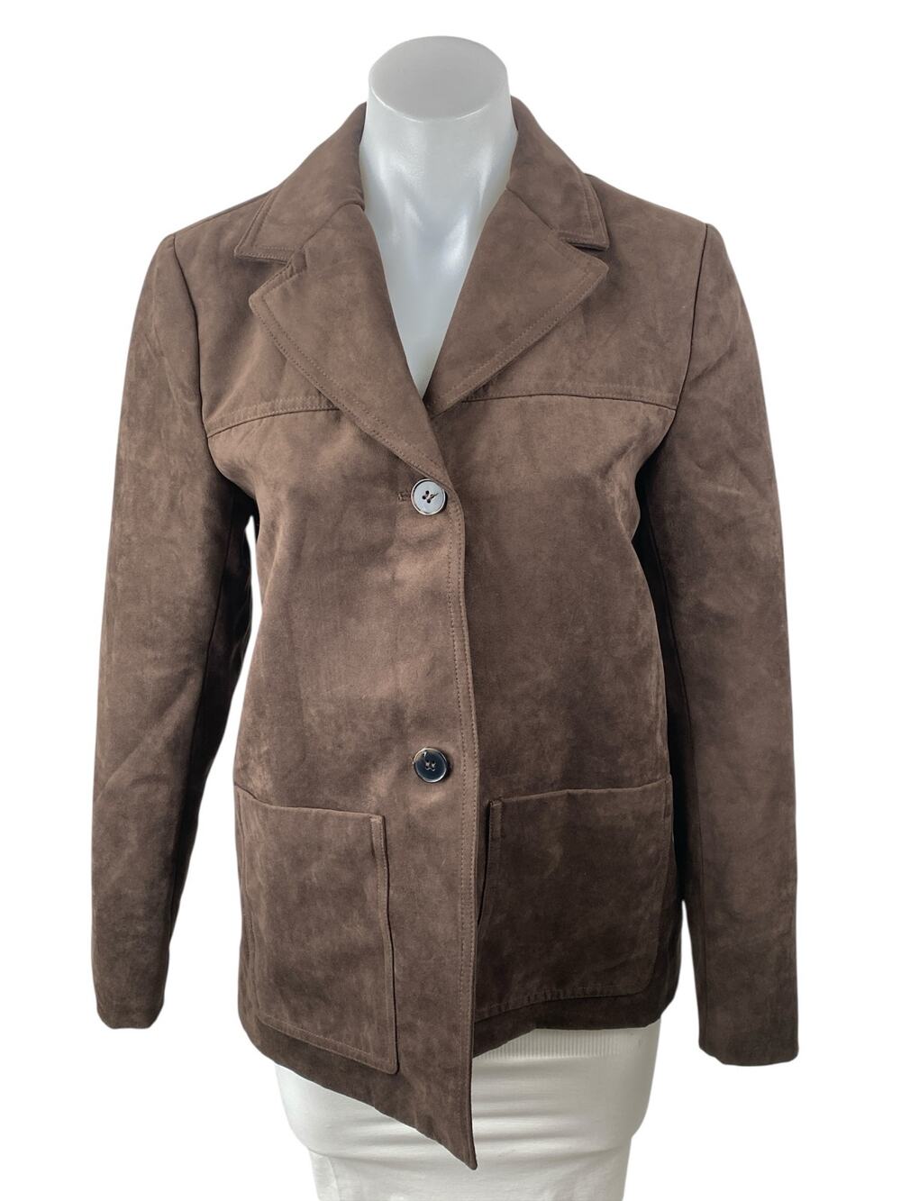 H&M Women's Brown Long Sleeve Button Up Notch Lapel Blazer Coat Jacket Size XS